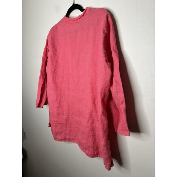 JM Collection Women’s Top Pink Beaded V Neck 100% Linen Plus Size 18W - Picture 5 of 9